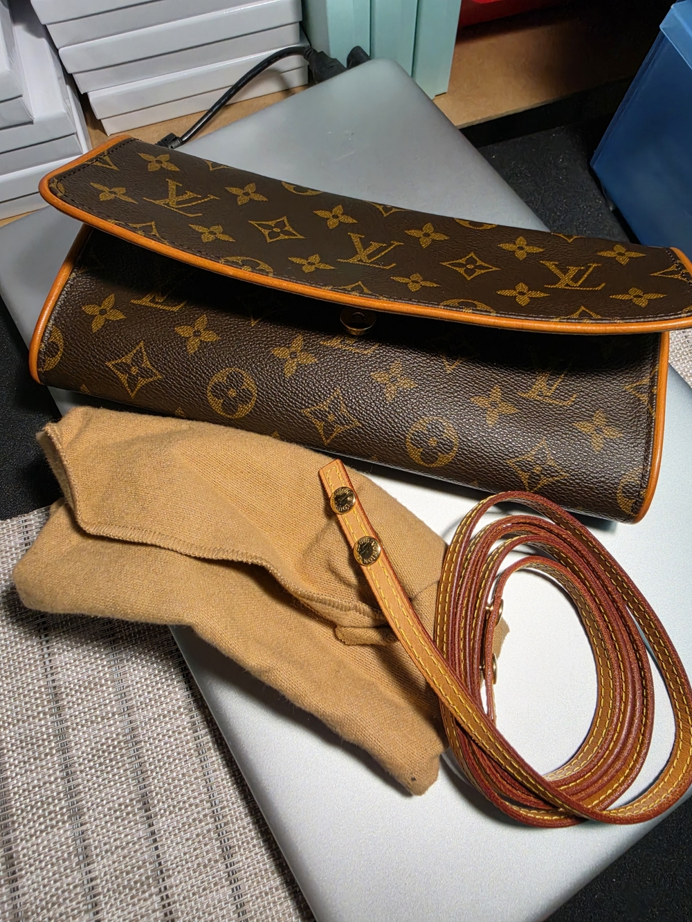 Louis Vuitton Monogram Fold-Over Clutch with Removable Strap - Brown/Tan
